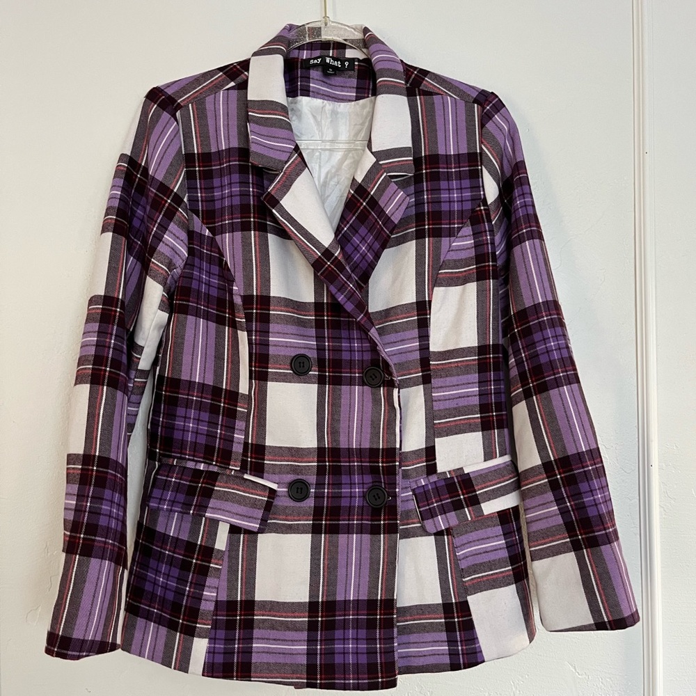 Perfect Purple Check Plaid Blazer Size Medium - Picture 3 of 5